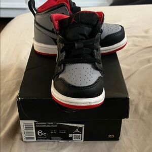 Jordan Kids' Black, Red, and Gray Sneakers